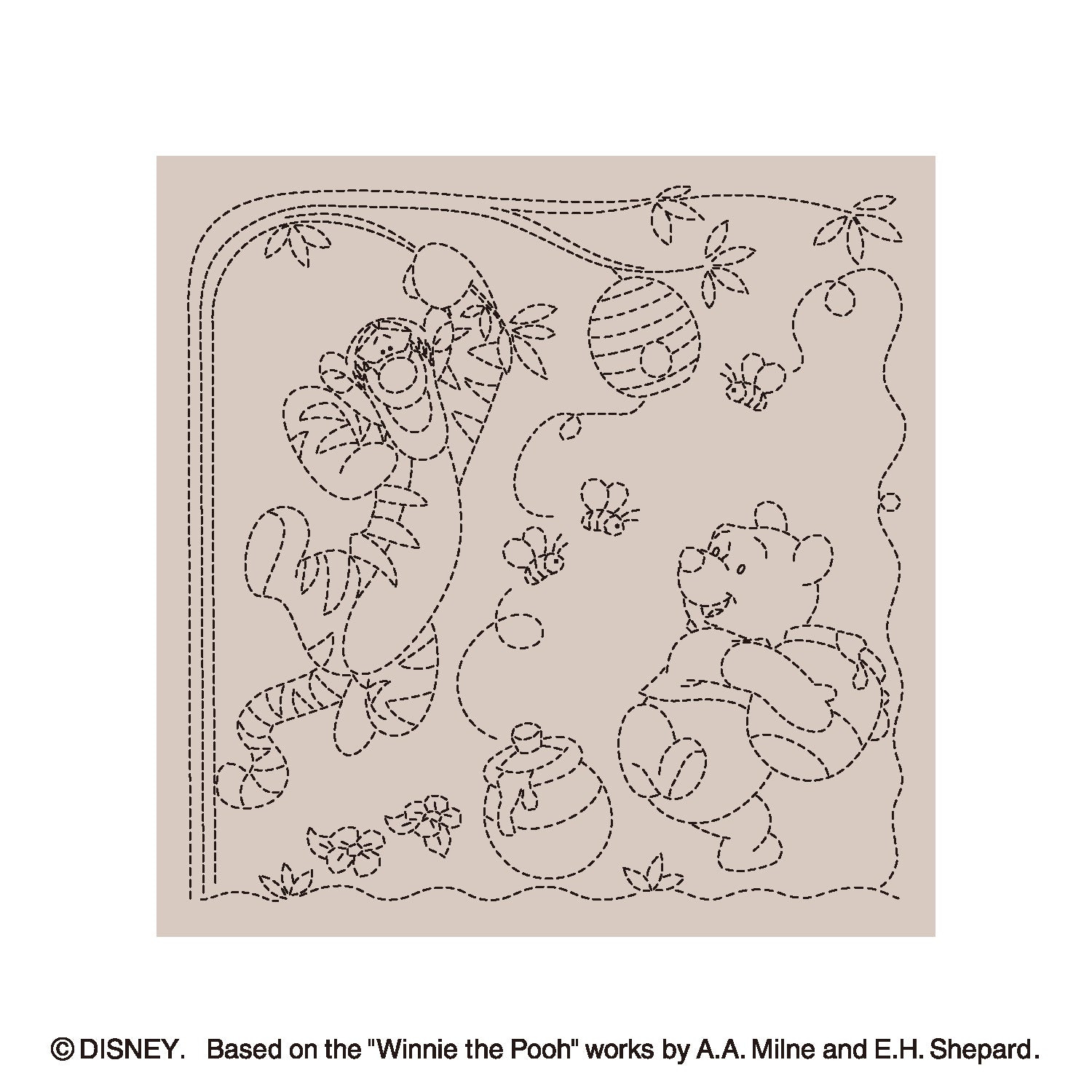 Sashiko Sampler H-10129 Pooh &amp;amp; Tigger (Almond Milk)