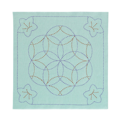 刺し子245 花ふきん桔梗と花刺し（浅葱）